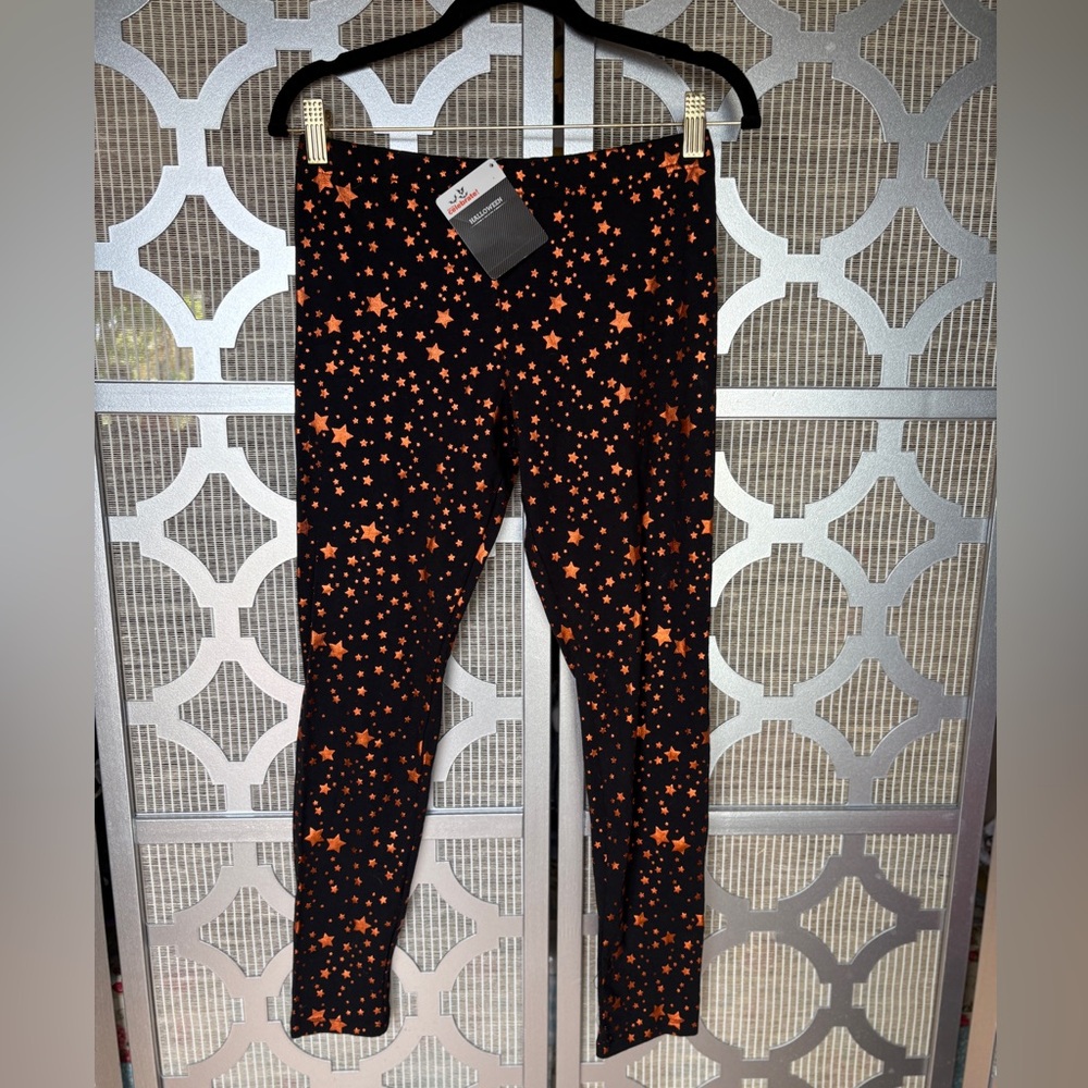 NWT Kids Star Patterned Leggings - Black and Orange - Picture 1 of 7